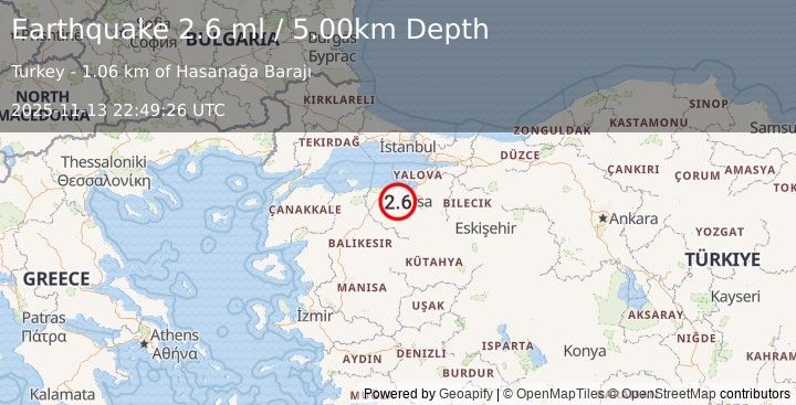 Earthquake WESTERN TURKEY (2.6 ml) (2025-11-13 22:49:27 UTC)