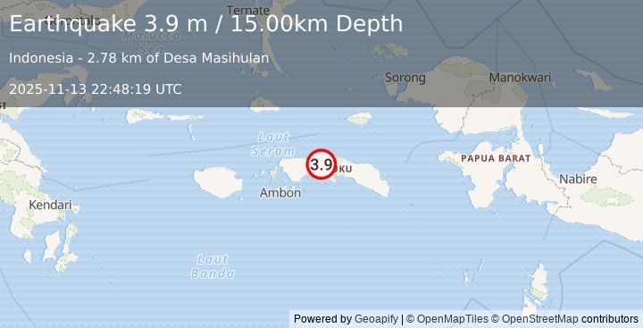 Earthquake SERAM, INDONESIA (3.9 m) (2025-11-13 22:48:19 UTC)