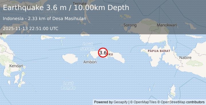 Earthquake SERAM, INDONESIA (3.6 m) (2025-11-13 22:51:00 UTC)
