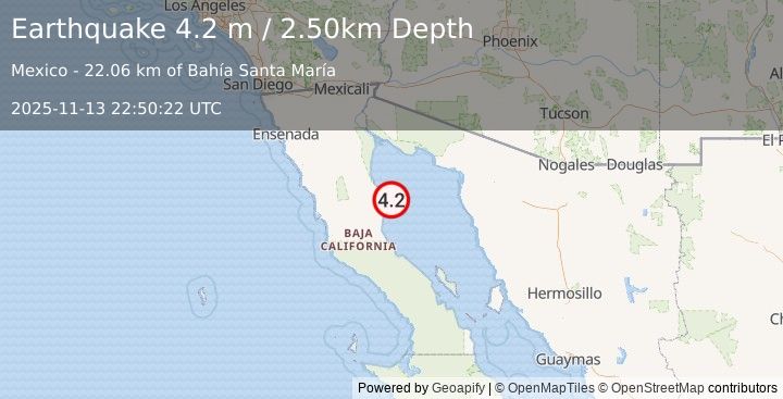 Earthquake GULF OF CALIFORNIA (4.2 m) (2025-11-13 22:50:22 UTC)