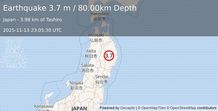Earthquake EASTERN HONSHU, JAPAN (3.7 m) (2025-11-13 23:05:30 UTC)