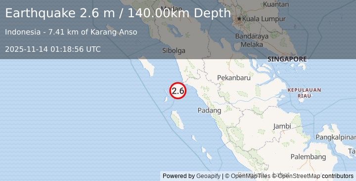 Earthquake KEPULAUAN BATU, INDONESIA (2.6 m) (2025-11-14 01:18:56 UTC)