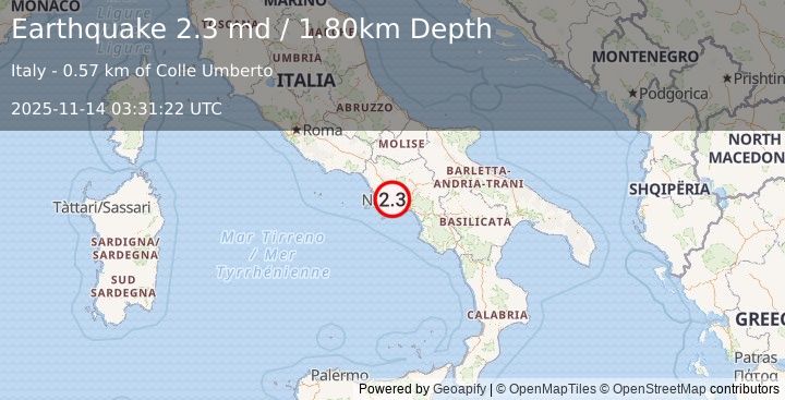 Earthquake SOUTHERN ITALY (2.3 md) (2025-11-14 03:31:22 UTC)