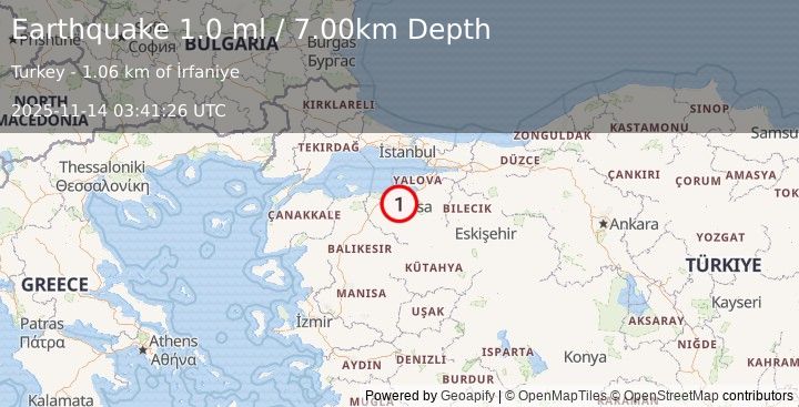 Earthquake WESTERN TURKEY (1.0 ml) (2025-11-14 03:41:26 UTC)