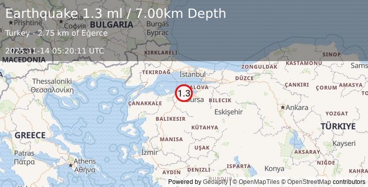 Earthquake WESTERN TURKEY (1.6 ml) (2025-11-14 05:20:12 UTC)