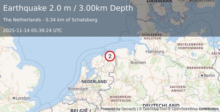 Earthquake THE NETHERLANDS (2.0 m) (2025-11-14 05:39:24 UTC)