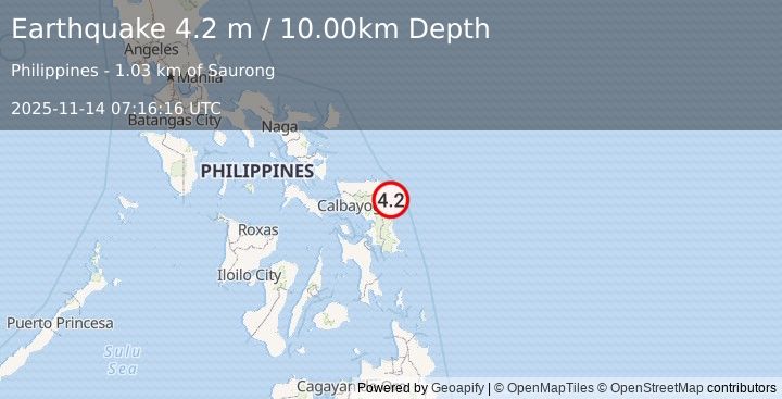 Earthquake SAMAR, PHILIPPINES (4.2 m) (2025-11-14 07:16:16 UTC)