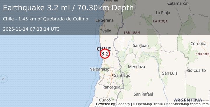 Earthquake COQUIMBO, CHILE (3.2 ml) (2025-11-14 07:13:14 UTC)