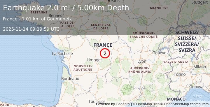 Earthquake FRANCE (2.0 ml) (2025-11-14 09:19:59 UTC)