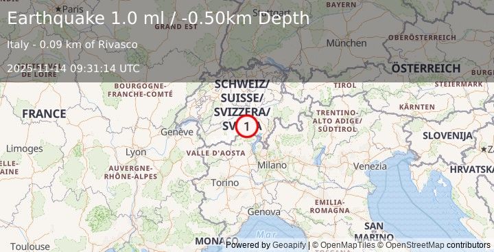 Earthquake NORTHERN ITALY (1.0 ml) (2025-11-14 09:31:14 UTC)
