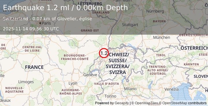 Earthquake SWITZERLAND (1.2 ml) (2025-11-14 09:56:30 UTC)