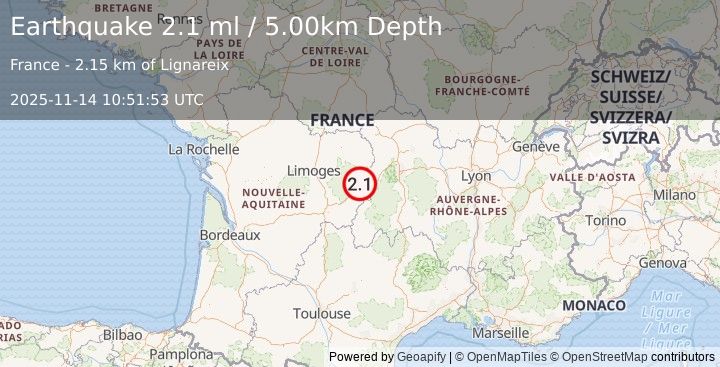Earthquake FRANCE (2.1 ml) (2025-11-14 10:51:53 UTC)