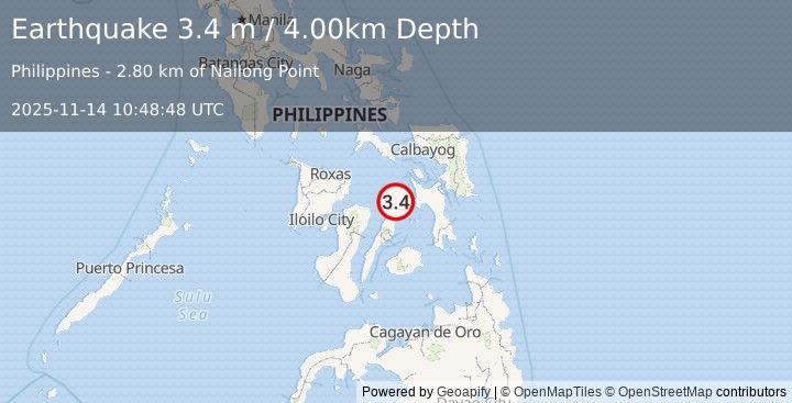 Earthquake LEYTE, PHILIPPINES (3.4 m) (2025-11-14 10:48:48 UTC)