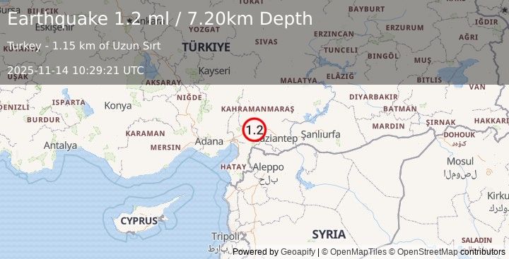 Earthquake CENTRAL TURKEY (1.2 ml) (2025-11-14 10:29:21 UTC)