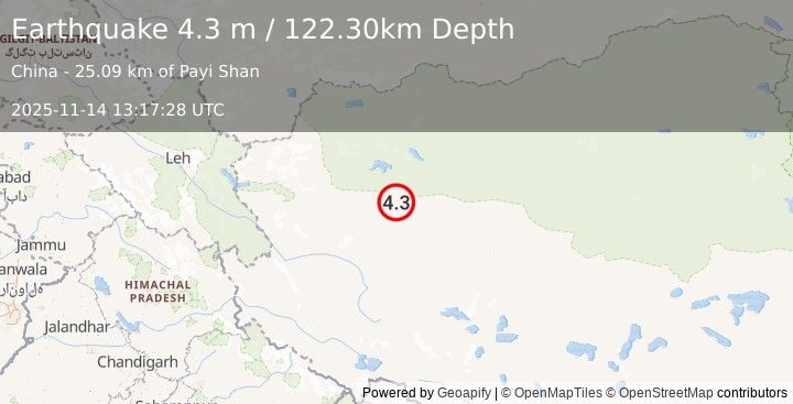 Earthquake WESTERN XIZANG (4.1 m) (2025-11-14 13:17:26 UTC)