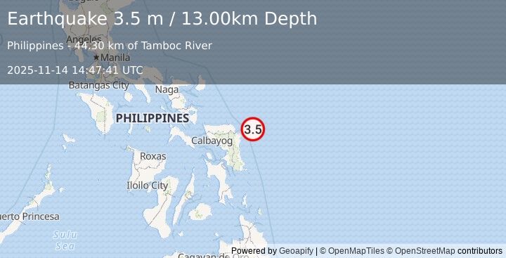 Earthquake SAMAR, PHILIPPINES (3.5 m) (2025-11-14 14:47:41 UTC)