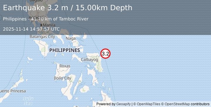 Earthquake SAMAR, PHILIPPINES (3.2 m) (2025-11-14 14:57:57 UTC)