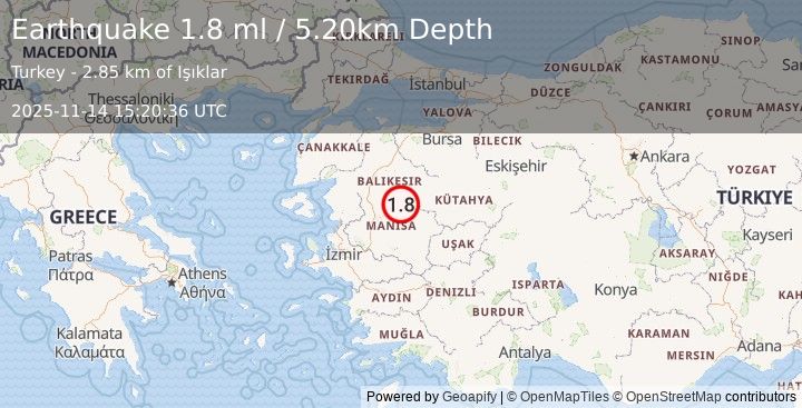 Earthquake WESTERN TURKEY (1.8 ml) (2025-11-14 15:20:37 UTC)