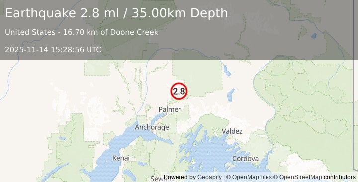 Earthquake SOUTHERN ALASKA (2.8 ml) (2025-11-14 15:28:56 UTC)