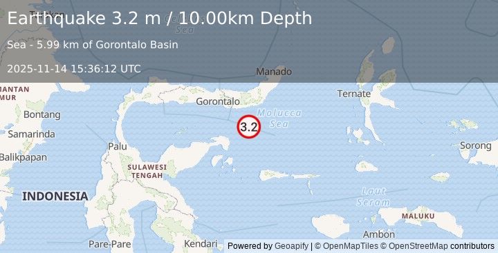 Earthquake MOLUCCA SEA (3.2 m) (2025-11-14 15:36:12 UTC)