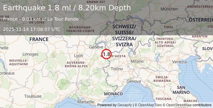 Earthquake FRANCE (1.8 ml) (2025-11-14 17:08:07 UTC)