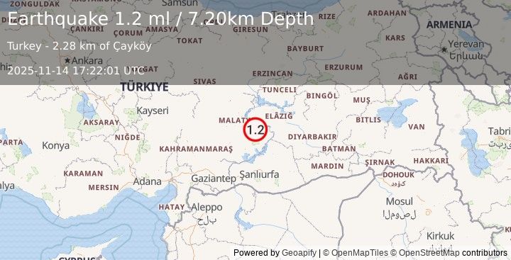 Earthquake CENTRAL TURKEY (1.6 ml) (2025-11-14 17:21:35 UTC)