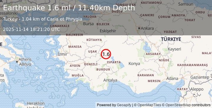 Earthquake WESTERN TURKEY (1.6 ml) (2025-11-14 18:21:21 UTC)