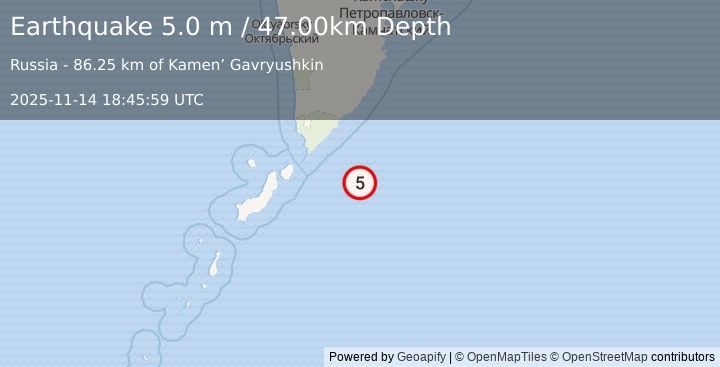 Earthquake KURIL ISLANDS (5.0 m) (2025-11-14 18:45:59 UTC)