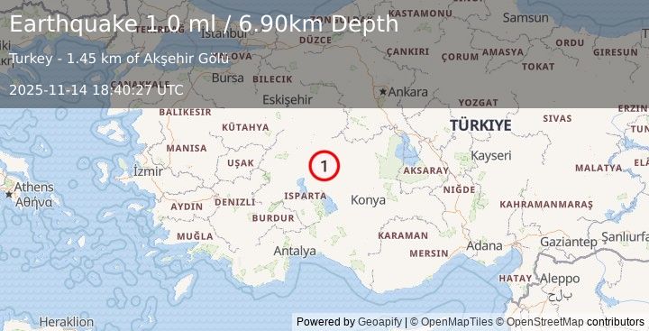 Earthquake WESTERN TURKEY (1.0 ml) (2025-11-14 18:40:27 UTC)