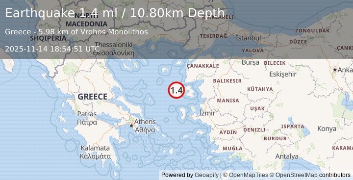 Earthquake AEGEAN SEA (1.4 ml) (2025-11-14 18:54:51 UTC)