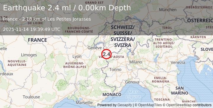 Earthquake NORTHERN ITALY (2.4 ml) (2025-11-14 19:39:48 UTC)