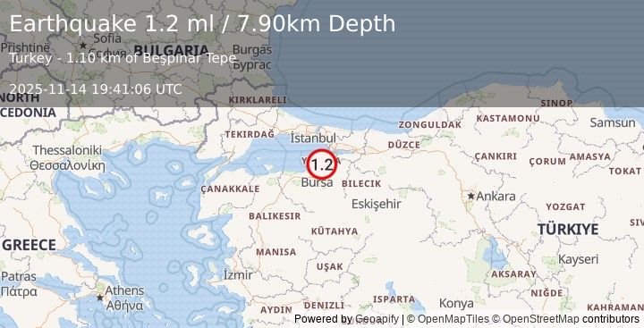 Earthquake WESTERN TURKEY (1.2 ml) (2025-11-14 19:41:06 UTC)