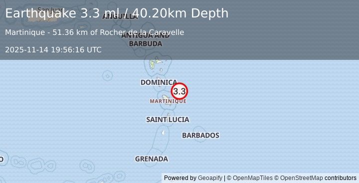 Earthquake MARTINIQUE REGION, WINDWARD ISL. (3.3 ml) (2025-11-14 19:56:16 UTC)