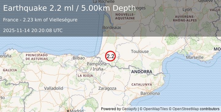 Earthquake PYRENEES (2.2 ml) (2025-11-14 20:20:08 UTC)