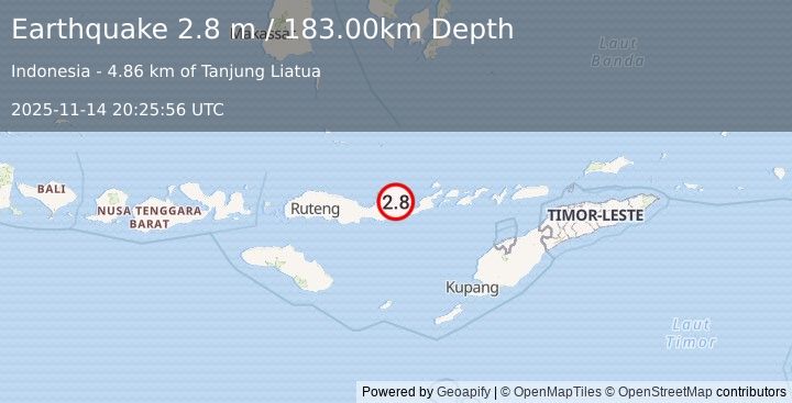 Earthquake FLORES REGION, INDONESIA (2.8 m) (2025-11-14 20:25:56 UTC)