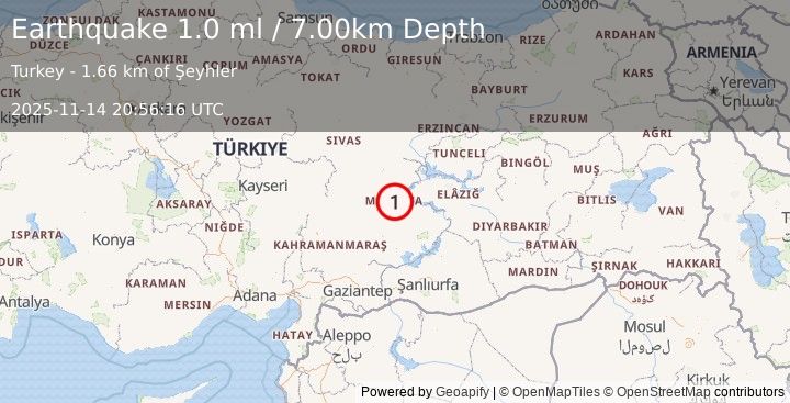 Earthquake EASTERN TURKEY (1.0 ml) (2025-11-14 20:56:16 UTC)