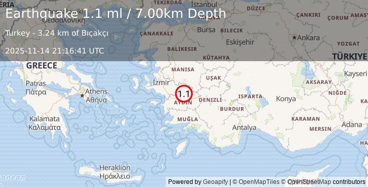 Earthquake WESTERN TURKEY (1.1 ml) (2025-11-14 21:16:41 UTC)