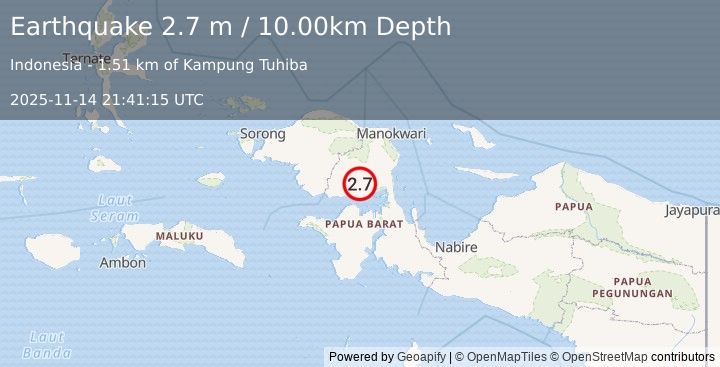 Earthquake PAPUA, INDONESIA (2.7 m) (2025-11-14 21:41:15 UTC)