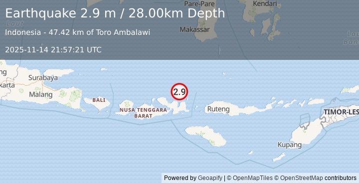 Earthquake FLORES SEA (2.9 m) (2025-11-14 21:57:21 UTC)