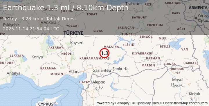 Earthquake CENTRAL TURKEY (1.3 ml) (2025-11-14 21:54:04 UTC)