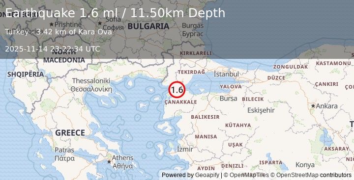 Earthquake WESTERN TURKEY (1.6 ml) (2025-11-14 23:22:34 UTC)