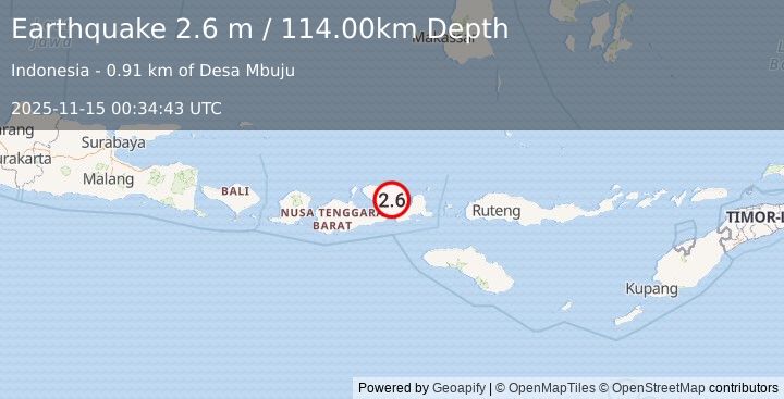 Earthquake SUMBAWA REGION, INDONESIA (2.6 m) (2025-11-15 00:34:43 UTC)