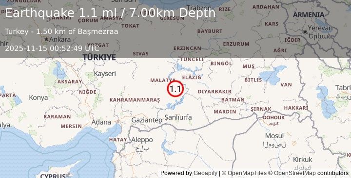 Earthquake EASTERN TURKEY (1.1 ml) (2025-11-15 00:52:49 UTC)