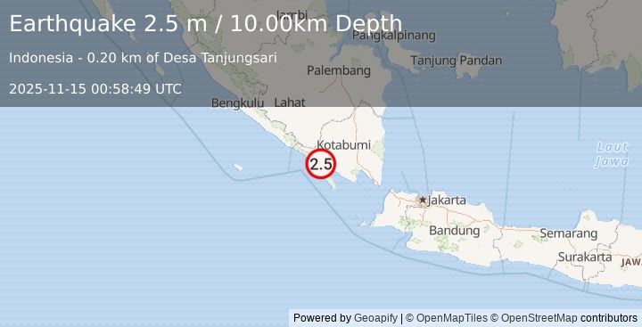 Earthquake SOUTHERN SUMATRA, INDONESIA (2.5 m) (2025-11-15 00:58:49 UTC)