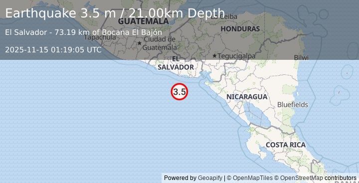Earthquake OFFSHORE EL SALVADOR (3.5 m) (2025-11-15 01:19:07 UTC)