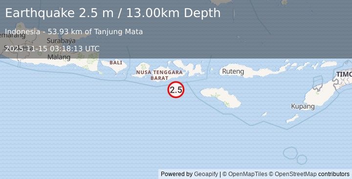 Earthquake SUMBAWA REGION, INDONESIA (2.5 m) (2025-11-15 03:18:13 UTC)