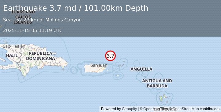 Earthquake PUERTO RICO REGION (3.7 md) (2025-11-15 05:11:19 UTC)