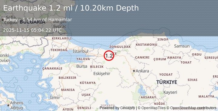 Earthquake WESTERN TURKEY (1.2 ml) (2025-11-15 05:04:20 UTC)