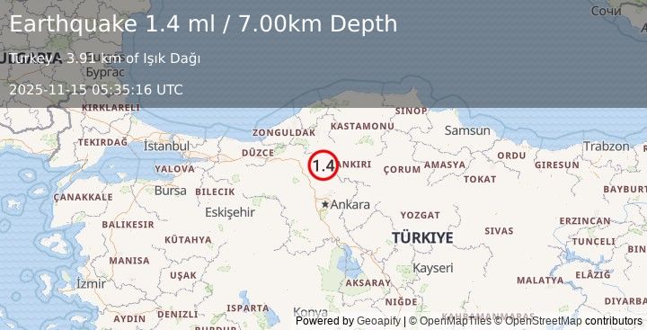 Earthquake CENTRAL TURKEY (1.4 ml) (2025-11-15 05:35:16 UTC)