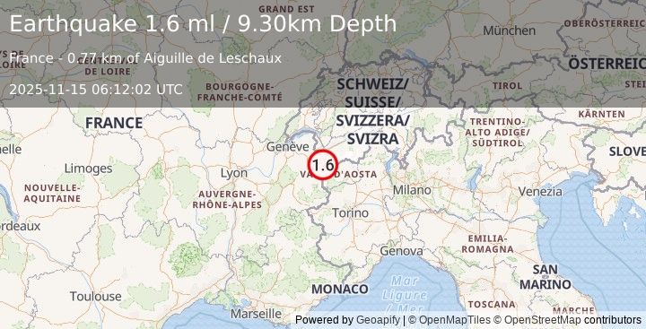 Earthquake NORTHERN ITALY (1.6 ml) (2025-11-15 06:12:02 UTC)